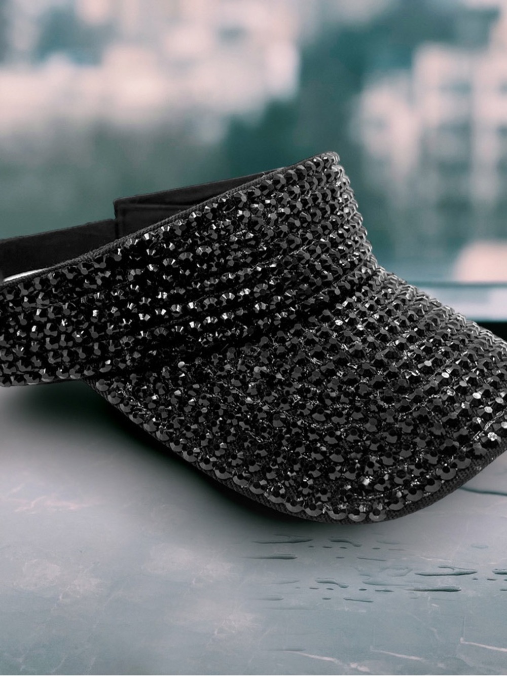 Embellished Black Crystal Visor